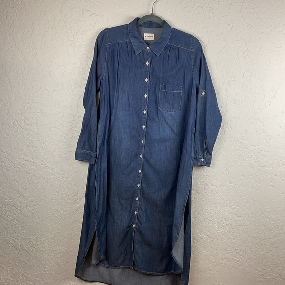 Signature Dresses & Skirts - JW Signature Los Angeles Lightweight Blue Denim Button Down Shirt Dress Sz M/L